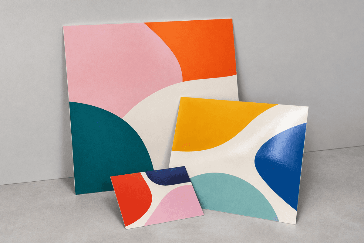 Printed posters in several A sizes with matt and gloss finishes and a board-mounted poster